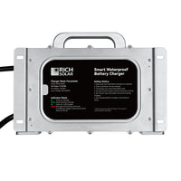 48V (57.6V) Waterproof LiFePO4 Charger — 20A / 25A, 100-240V AC, 8-in-1 Protection, Fan-Cooled