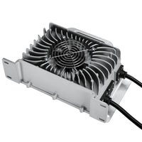 48V (57.6V) Waterproof LiFePO4 Charger — 20A / 25A, 100-240V AC, 8-in-1 Protection, Fan-Cooled