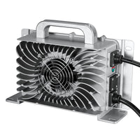 48V (57.6V) Waterproof LiFePO4 Charger — 20A / 25A, 100-240V AC, 8-in-1 Protection, Fan-Cooled