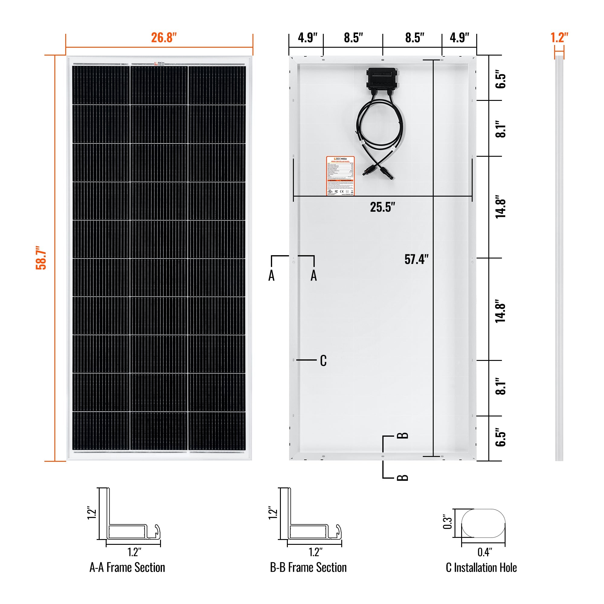 MEGA 200 — 200 Watt Solar Panel — Premier 12V Off-Grid Solar Panel for RVs Cabins, Boats — 25-Year Output Warranty — UL Certified