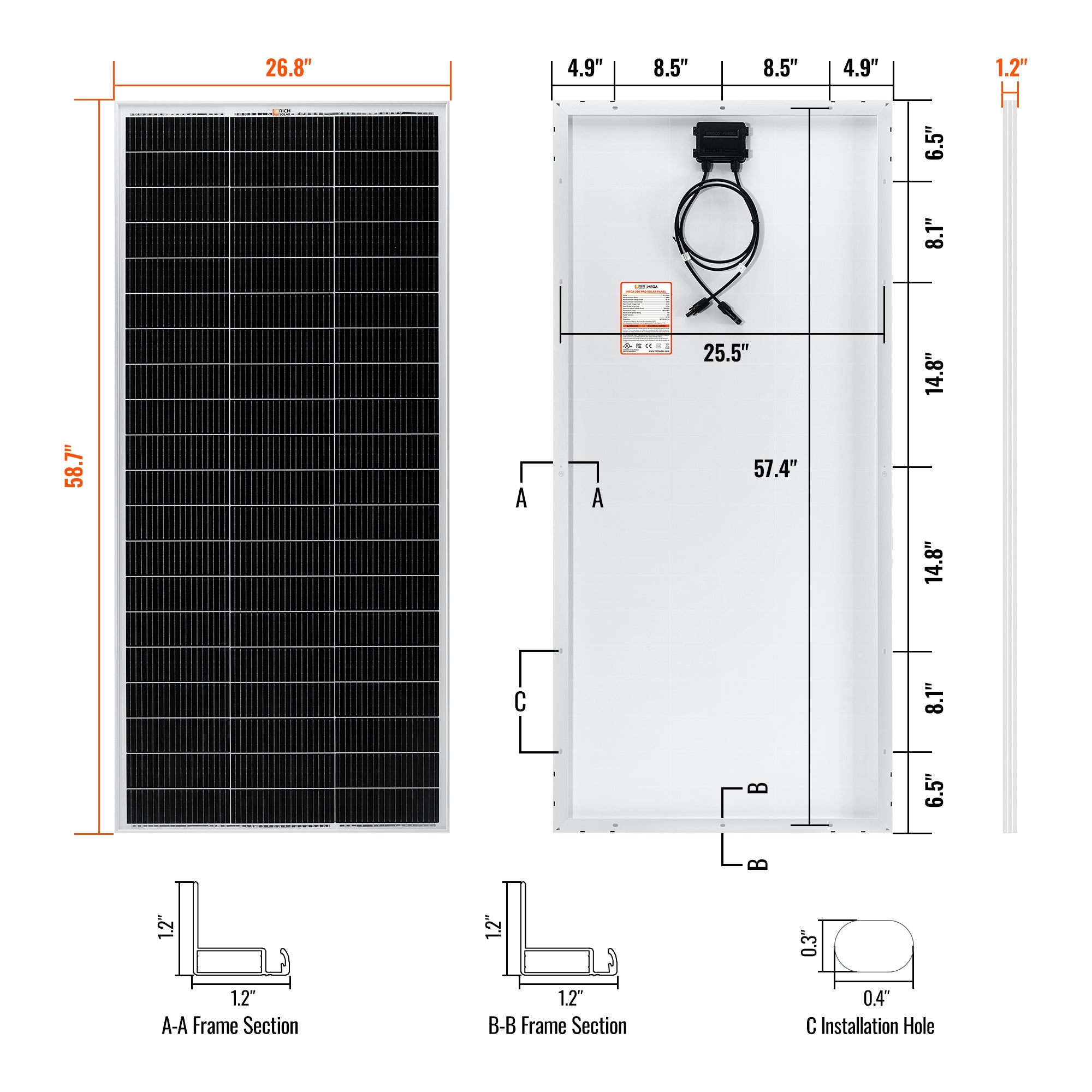 MEGA 200 MAX — 200 Watt 24 Volt Solar Panel — Premium 24V Off-Grid Solar Panel for RVs, Trailers, Cabins — 25-Year Output Warranty — UL Certified