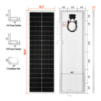 MEGA 100 SLIM — 100 Watt Slim Solar Panel — Compact 12V Off-Grid Narrow Solar Panel for Vans, Overlanders, Boats — 25-Year Output Warranty — UL Certified