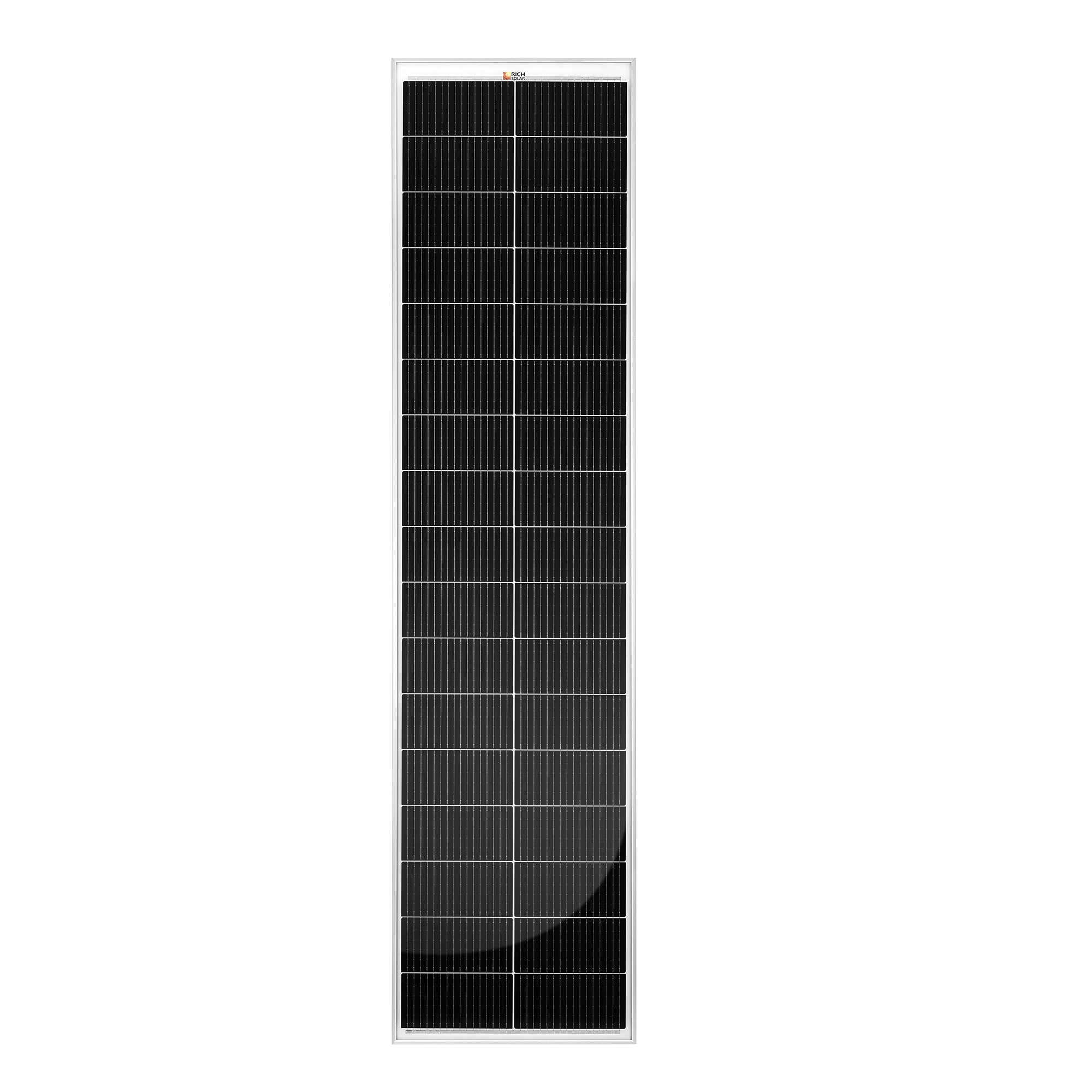 MEGA 130 SLIM — 130 Watt Slim Solar Panel — Compact 12V Narrow Panel for Vans, Campers, Boats — UL Certified
