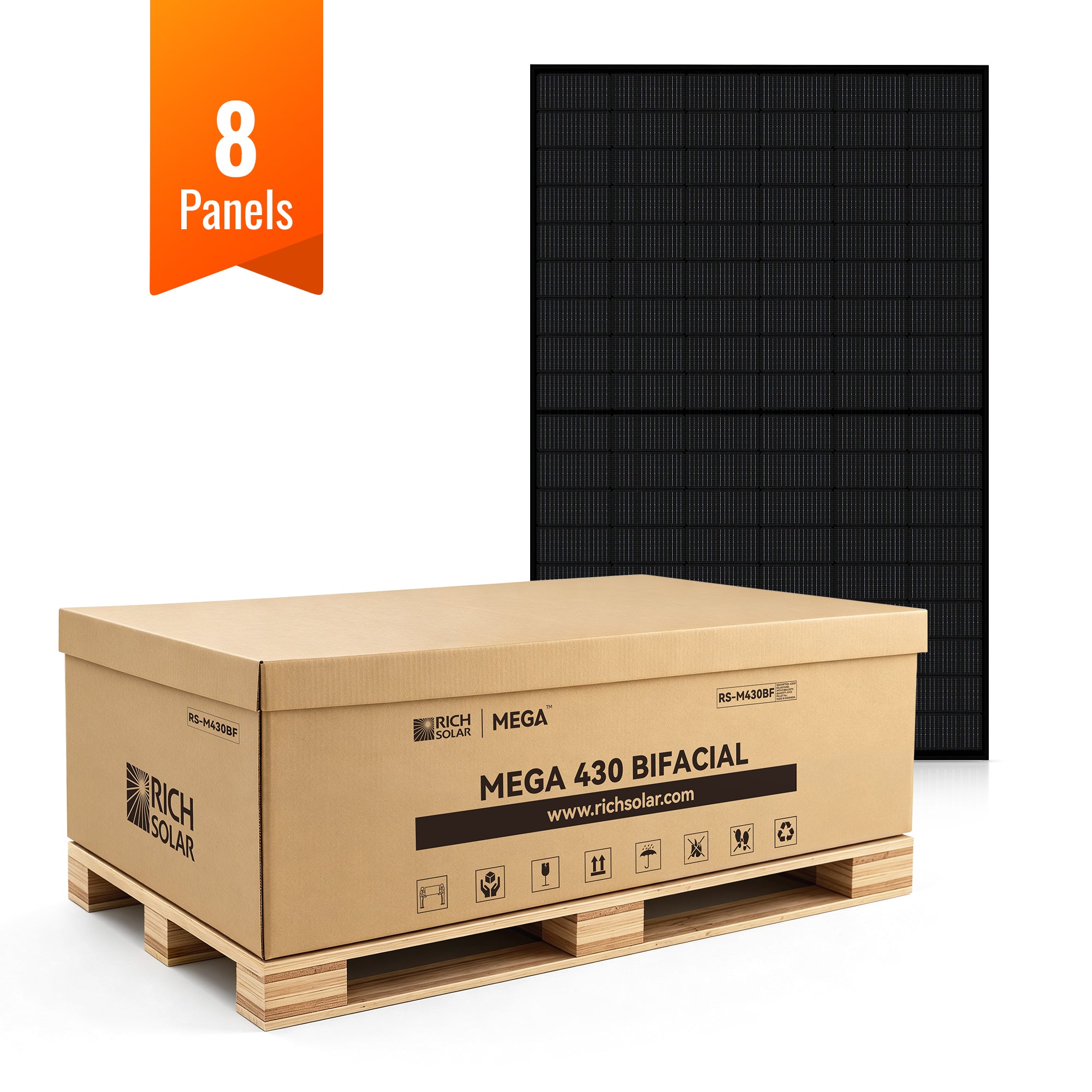 MEGA 430 BIFACIAL — 430W Bifacial N-Type Solar Panel — Premium 24V Grid-tie or Off-grid Solar Panel for Residential, Commercial, Agriculture — 25-Year Output Warranty — UL Certified